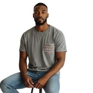 Marine Layer Mens Heather Grey Striped Pocket Tee Crew Neck Short Sleeve M/L